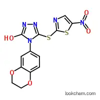 Molecular Structure of 883065-90-5 (4-(2,3-Dihydro-1,4-benzodioxin-6-yl)-2,4-dihydro-5-[(5-nitro-2-thiazolyl)thio]-3H-1,2,4-triazol-3-one)